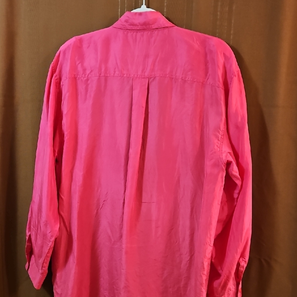 VTG Pink Silk Button-Up Shirt - Picture 9 of 14